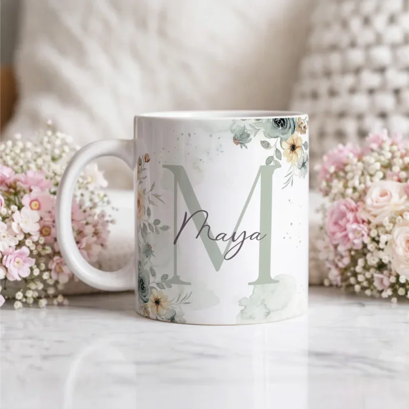 Caneca Alfabeto Floral A a Z