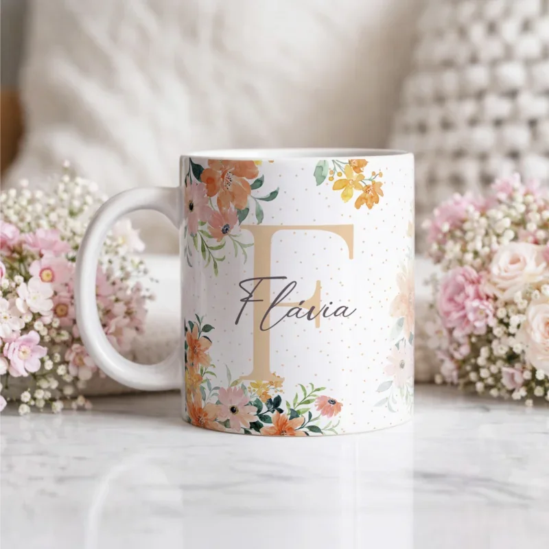 Caneca Alfabeto Floral A a Z