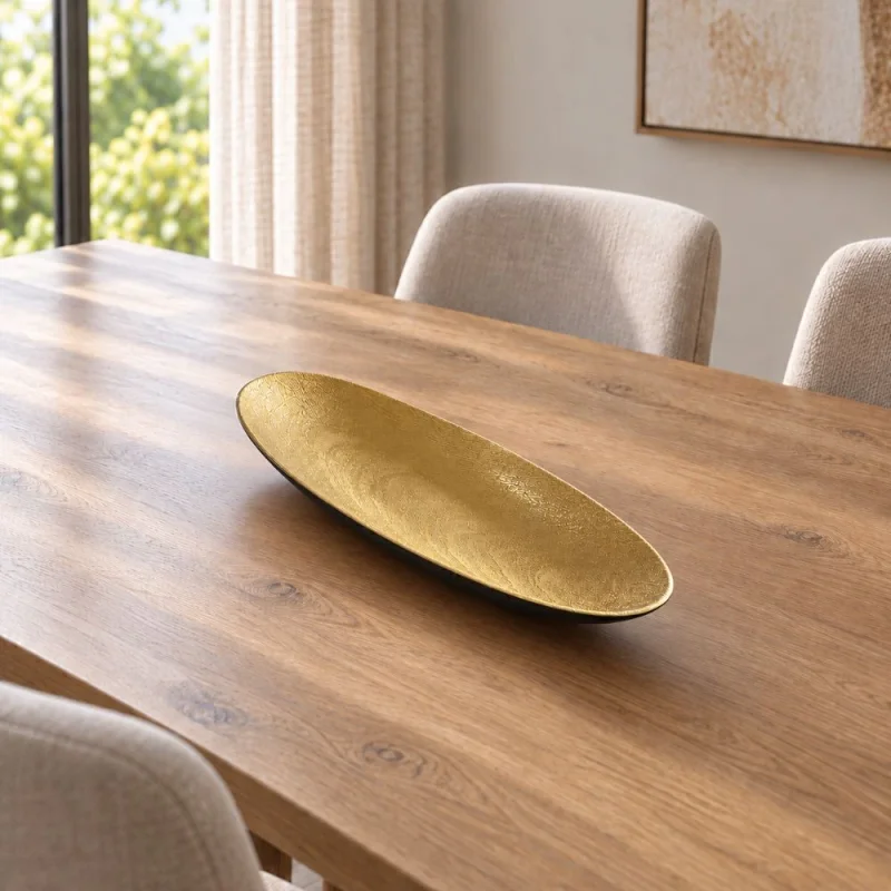 Centro de Mesa Oval Texturizado · Dourado