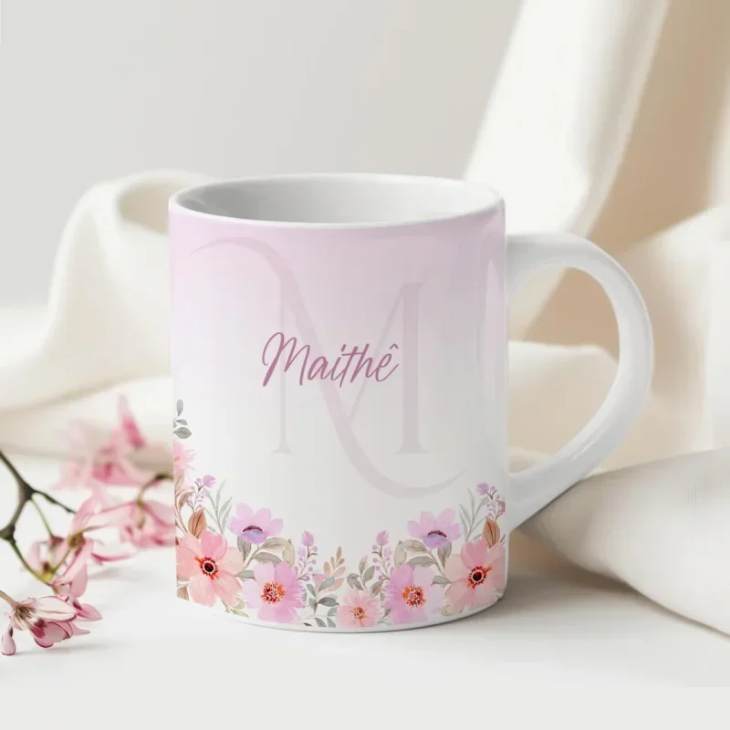 Caneca Alfabeto Floral A a Z V4