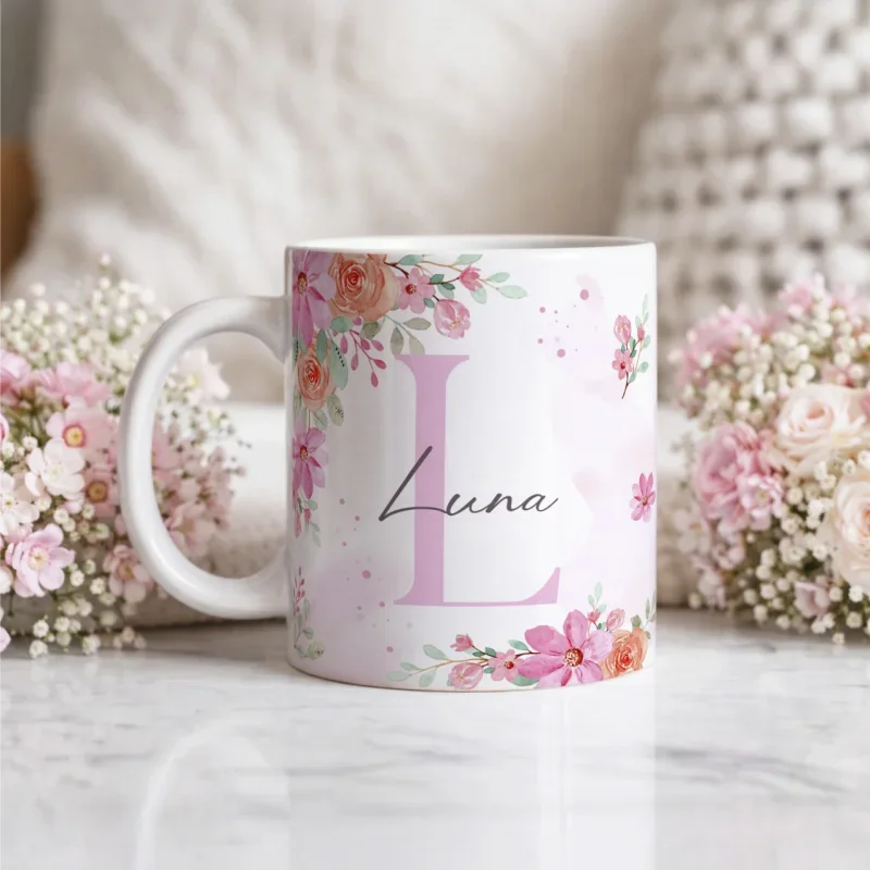 Caneca Alfabeto Floral A a Z