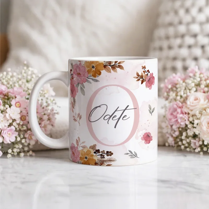 Caneca Alfabeto Floral A a Z