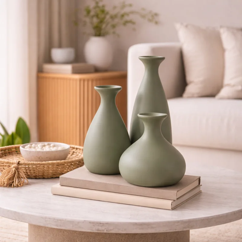 Trio de Vasos Porto em Cerâmica · Off-white
