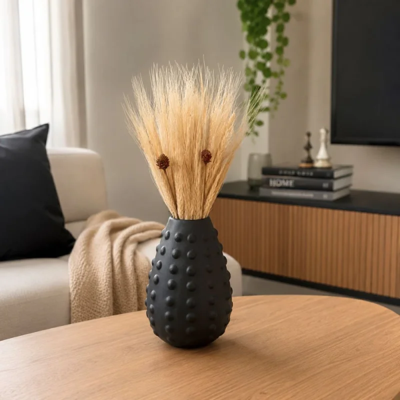 Vaso de Cerâmica com Trigo · Preto