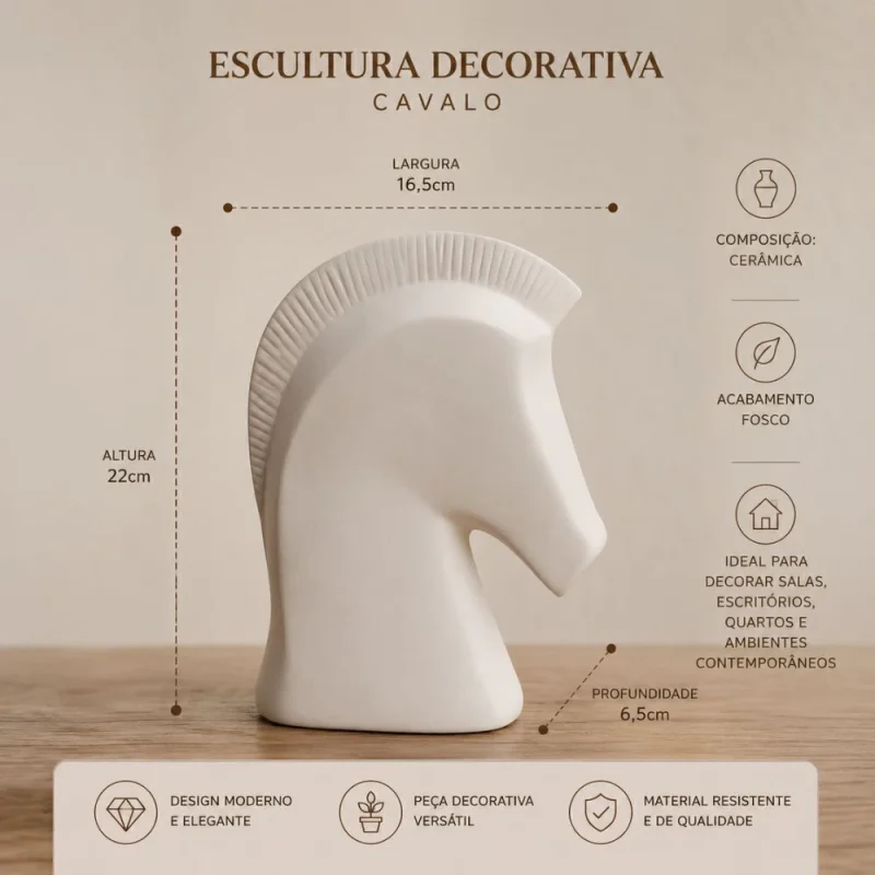 Cavalo Decorativo em Cerâmica Off-white · P